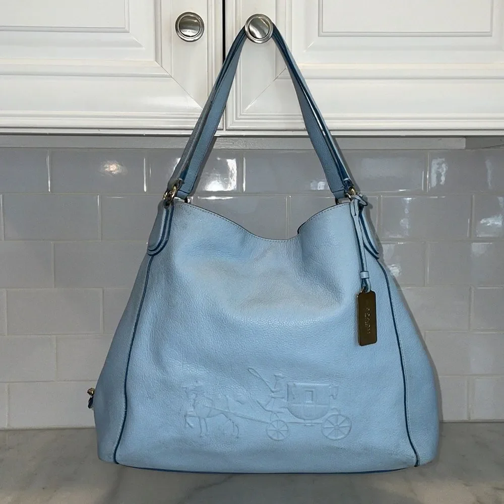#31 Coach Light Blue Pebbled Leather Edie Embossed Hobo Shoulder bag HTF